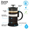 GROSCHE ZURICH Black French Press, 1000ml/34 fl. oz/8 cup + 1 x 340g Bag of Cafézia